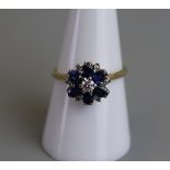 18ct sapphire & diamond cluster ring - Size P