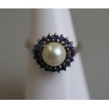 White gold pearl sapphire ring - Size K