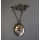 Silver locket with inset gold bird on silver chain