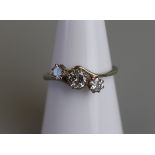 18ct white gold 3 stone diamond ring - Size O