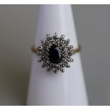 Gold sapphire & diamond cluster ring - Size M½