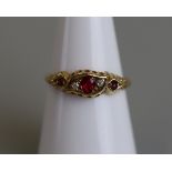 Victorian 18ct gold ruby & diamond set ring - Size O