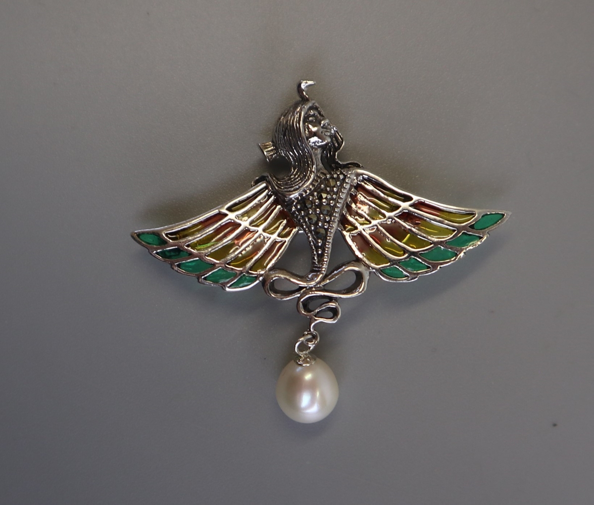 Silver & champleve enamel pendant / brooch