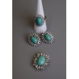 Fine turquoise & diamond ring, brooch & earrings