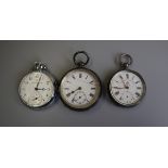 2 silver pocket watches and another
