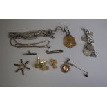 Collection of jewellery to include gold stick pin