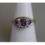 Gold amethyst & diamond set ring - Size O