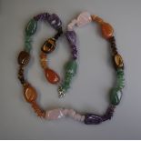 Necklace of stones to include amethyst, tigers eye, rose quartz etc