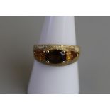 Gold citrine & topaz set ring - Size Q