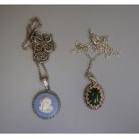 Silver Wedgwood pendant on chain together with a marcasite pendant on chain