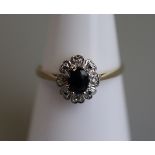 Gold diamond & sapphire cluster ring - Size M½