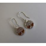 Pair of silver & amber 'Tree of Life' earrings