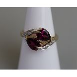 Gold amethyst & diamond set ring - Size N½