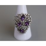 Fine 18ct white gold amethyst & diamond cocktail ring - Size P½