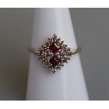 Gold garnet & CZ cluster ring - Size O