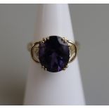 Gold amethyst & diamond set ring - Size K