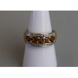 Gold citrine & diamond set ring - Size P