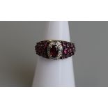 Gold almandine garnet, amethyst & diamond set  ring - Size K½