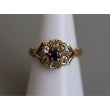 18ct gold sapphire & diamond cluster ring - Size L½