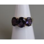 Gold amethyst 3 stone ring - Size L