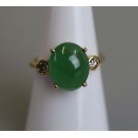 18ct gold jade & diamond set ring - Size N