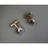 Pair of silver heart shaped diamond set cufflinks