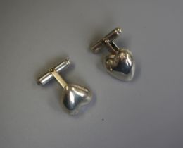 Pair of silver heart shaped diamond set cufflinks