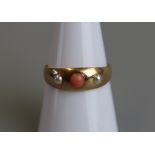 Victorian 18ct gold coral & pearl set ring - Size P