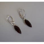 Pair of silver & amber earrings
