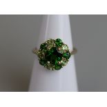 Gold green garnet & peridot set ring - Size L