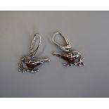 Pair of silver & amber Robin earrings