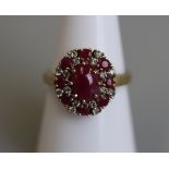 Gold ruby & diamond set ring - Size O