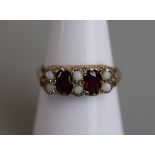 Gold on silver garnet & opal set ring - Size P