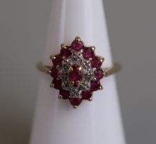 Gold ruby & diamond set ring - Size K½