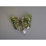 Silver & champleve enamel butterfly brooch