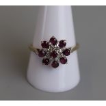 Gold ruby & diamond cluster ring - Size T