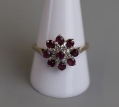 Gold ruby & diamond cluster ring - Size T