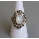 Silver mother-of-pearl & marcasite set ring