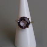 Gold faceted amethyst solitaire ring - Size K