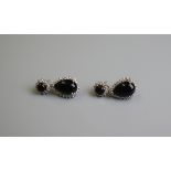 Pair of gold cabochon garnet & diamond set earrings