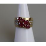 Unusual gold ruby & diamond set ring - Size L