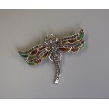 Silver & champlevé enamel dragonfly brooch