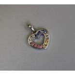 White gold heart shaped stone set pendant