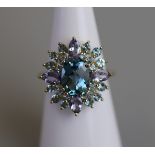 Gold blue topaz set ring - Size K