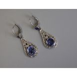 Fine pair of 18ct white gold sapphire & diamond drop earrings