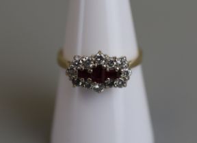 18ct gold baguette ruby and diamond set ring - Size N½