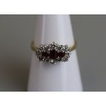 18ct gold baguette ruby and diamond set ring - Size N½