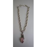 Victorian silver rose quartz set necklace