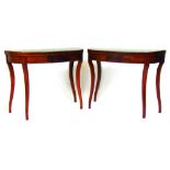 A pair of Regency mahogany, rosewood banded, parquetry and strung card tables,