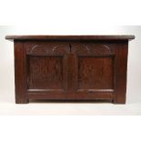 A late 17th century oak coffer of small proportions,